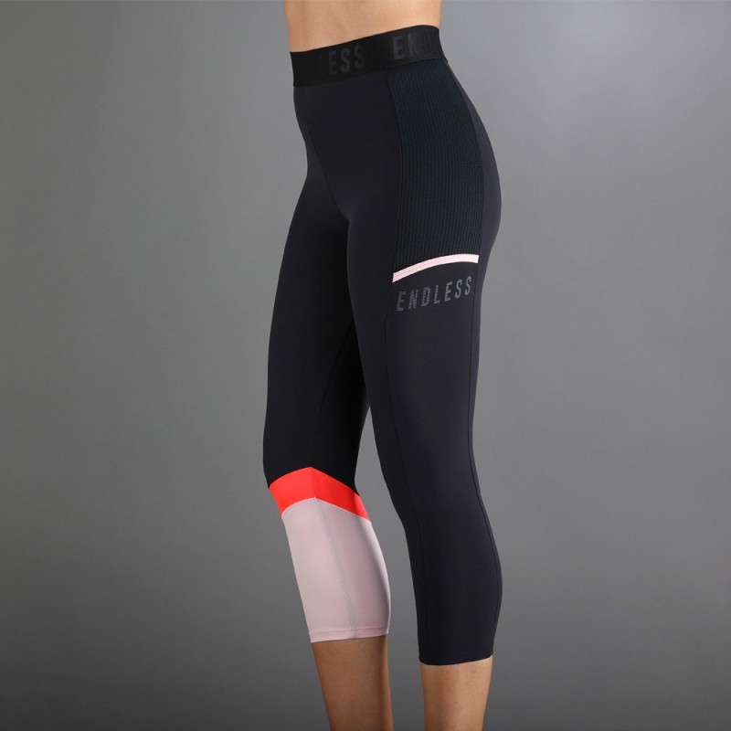Leggings Endless Line Pocket 7/8 rosa nero Leggings Endless Line Pocket 7/8 rosa nero