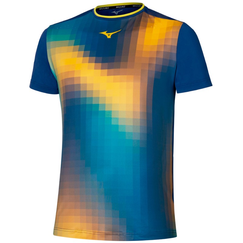 Maglietta Mizuno Tennis Shadow Graphic Tee azzurra gialla Maglietta Mizuno Tennis Shadow Graphic Tee azzurra gialla