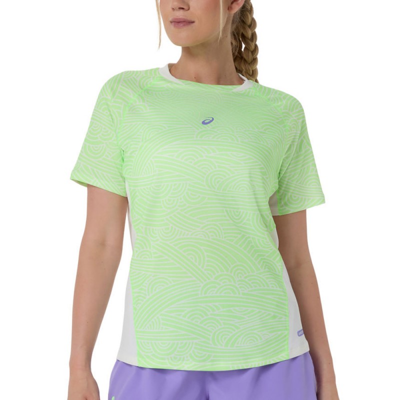 Maglietta Asics Court All Over Print SS Top verde bianca