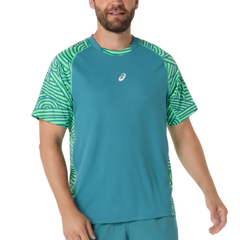 Maglietta Asics Court All Over Print SS Top verde azulado