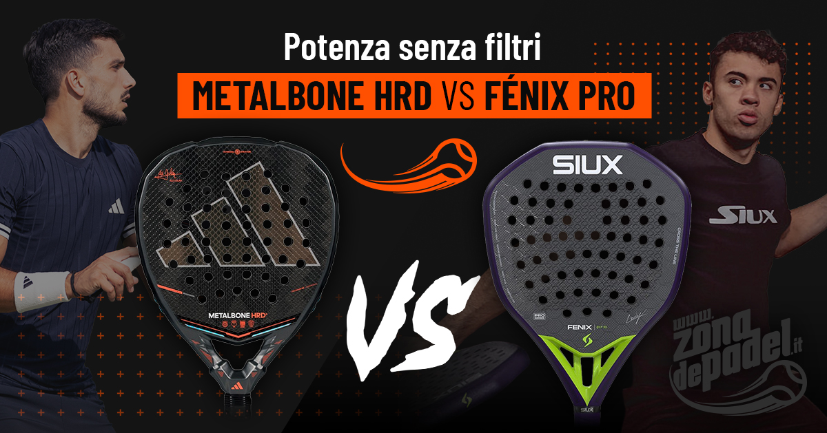 Adidas Metalbone HRD+ 2026 vs Siux Fenix Pro Glow Purple 2026: confronto completo di due racchette da padel di potenza.